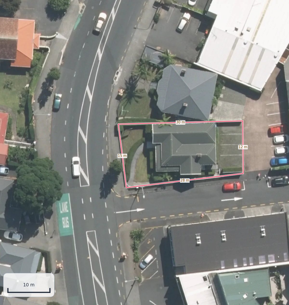 Aerial view of a Mount Eden parcel with boundary and dimensions, under feasibility analysis